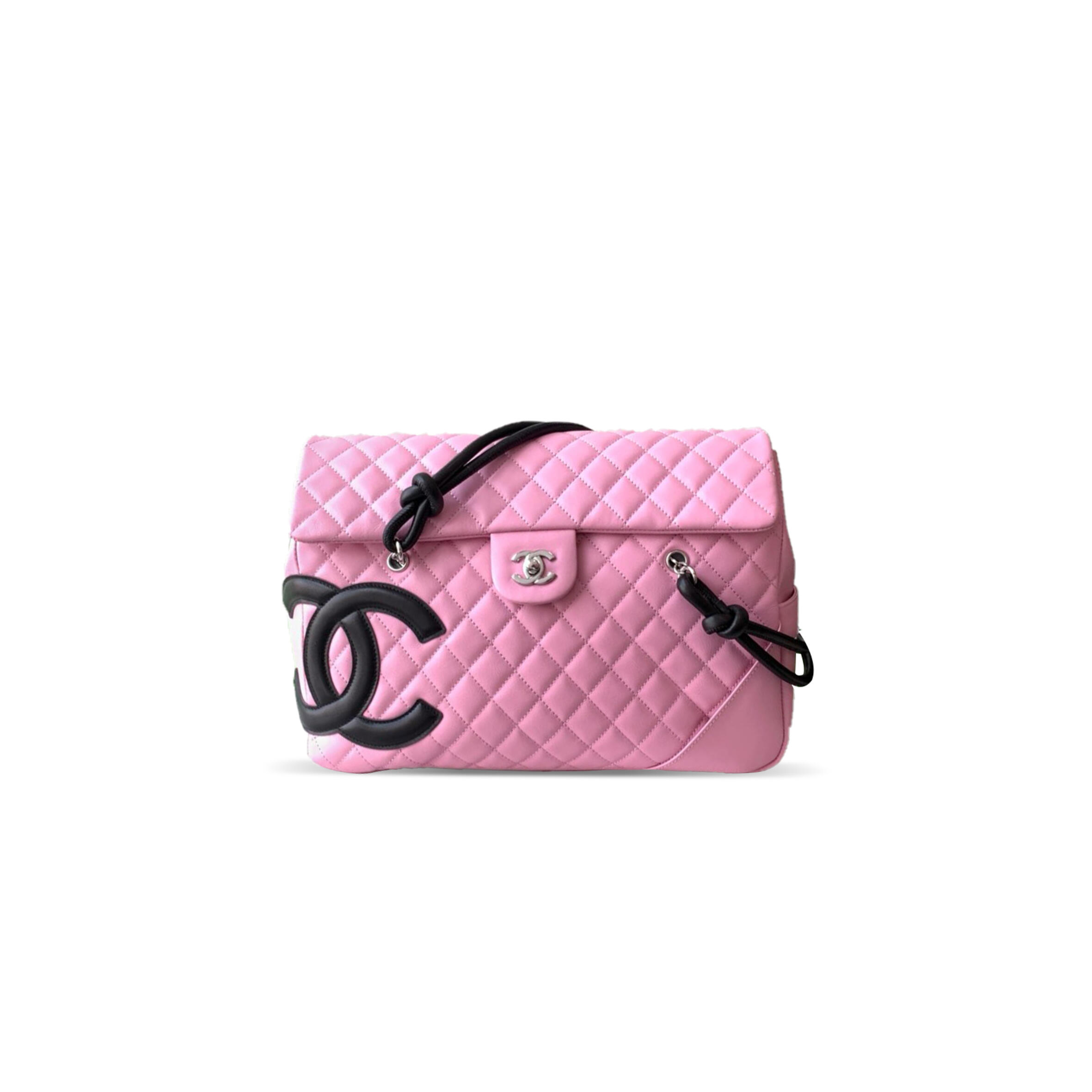 CHANEL CALFSKIN QUILTED LARGE CAMBON FLAP PINK BLACK (33*24*11cm)